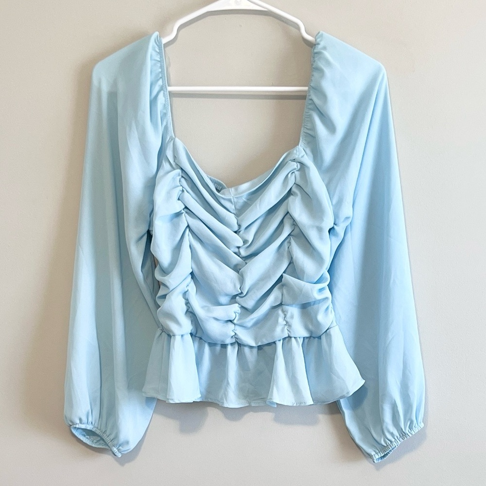 NWT Shinestar Long Sleeve Ruched Smocked Blouse